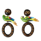 Dolce & Gabbana Multicolor Parrot Alua Wood Brass Crystal Embellished Earrings