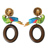 Dolce & Gabbana Multicolor Parrot Alua Wood Brass Crystal Embellished Earrings