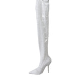Dolce & Gabbana White Heels Stiletto Knee High Boots Shoes
