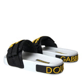 Dolce & Gabbana White Black Logo Beachwear Flats Sandals Shoes