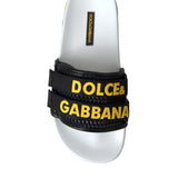 Dolce & Gabbana White Black Logo Beachwear Flats Sandals Shoes