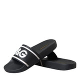 Dolce & Gabbana Black Leather I Love D&G Sandals Slides Shoes