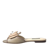 Dolce & Gabbana Beige Logo Pearl Flats Sandals Slides Shoes