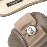 Dolce & Gabbana Beige Logo Pearl Flats Sandals Slides Shoes