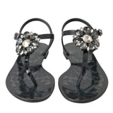 Dolce & Gabbana Black Crystal Flats Sandals Flip Flops Shoes