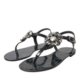 Dolce & Gabbana Black Crystal Flats Sandals Flip Flops Shoes