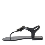 Dolce & Gabbana Black Crystal Flats Sandals Flip Flops Shoes