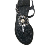 Dolce & Gabbana Black Crystal Flats Sandals Flip Flops Shoes