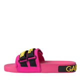 Dolce & Gabbana Pink Black Logo Beachwear Flats Sandals Shoes