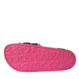 Dolce & Gabbana Pink Black Logo Beachwear Flats Sandals Shoes