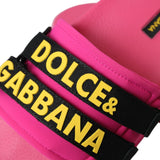 Dolce & Gabbana Pink Black Logo Beachwear Flats Sandals Shoes