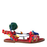 Dolce & Gabbana Multicolor Pom Pom Fur Wrap Sandals Shoes