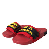 Dolce & Gabbana Red Black Logo Beachwear Flats Sandals Shoes