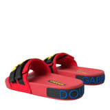 Dolce & Gabbana Red Black Logo Beachwear Flats Sandals Shoes
