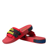 Dolce & Gabbana Red Black Logo Beachwear Flats Sandals Shoes