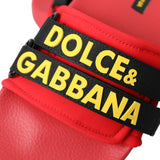 Dolce & Gabbana Red Black Logo Beachwear Flats Sandals Shoes