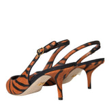 Dolce & Gabbana Black Orange Zebra Leather Slingbacks Shoes