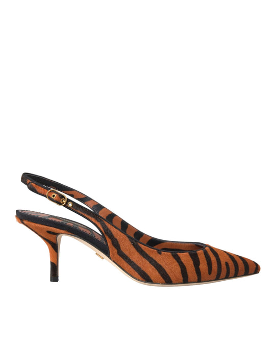Dolce & Gabbana black and orange pony hair slingback sandals with zebra stripes