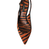 Dolce & Gabbana Black Orange Zebra Leather Slingbacks Shoes