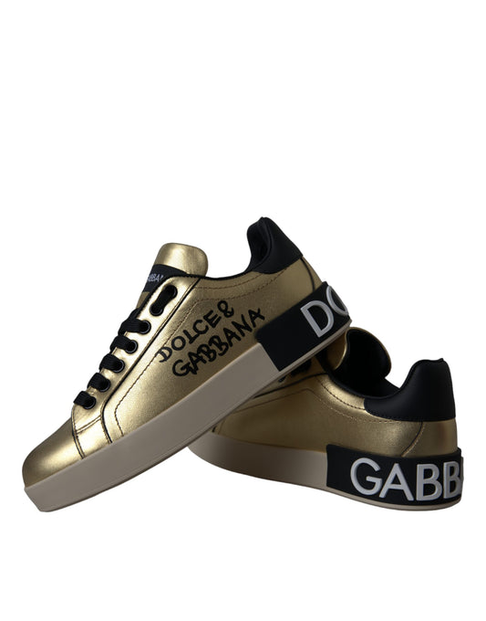 Dolce & Gabbana Portofino gold and black calf leather sneakers