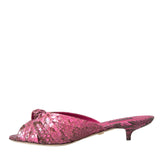 Dolce & Gabbana Pink Exotic Leather Kitten Heels Slides Shoes