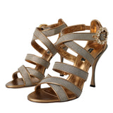 Dolce & Gabbana Bronze Crystal Strap Heels Sandals Shoes