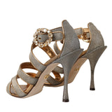 Dolce & Gabbana Bronze Crystal Strap Heels Sandals Shoes