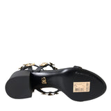 Dolce & Gabbana Black Leather Embellished Heel Sandal Shoes