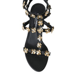Dolce & Gabbana Black Leather Embellished Heel Sandal Shoes