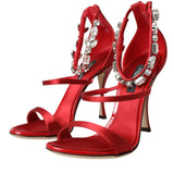 Dolce & Gabbana Red Keira Satin Crystals Sandals Heels Shoes