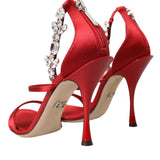 Dolce & Gabbana Red Keira Satin Crystals Sandals Heels Shoes