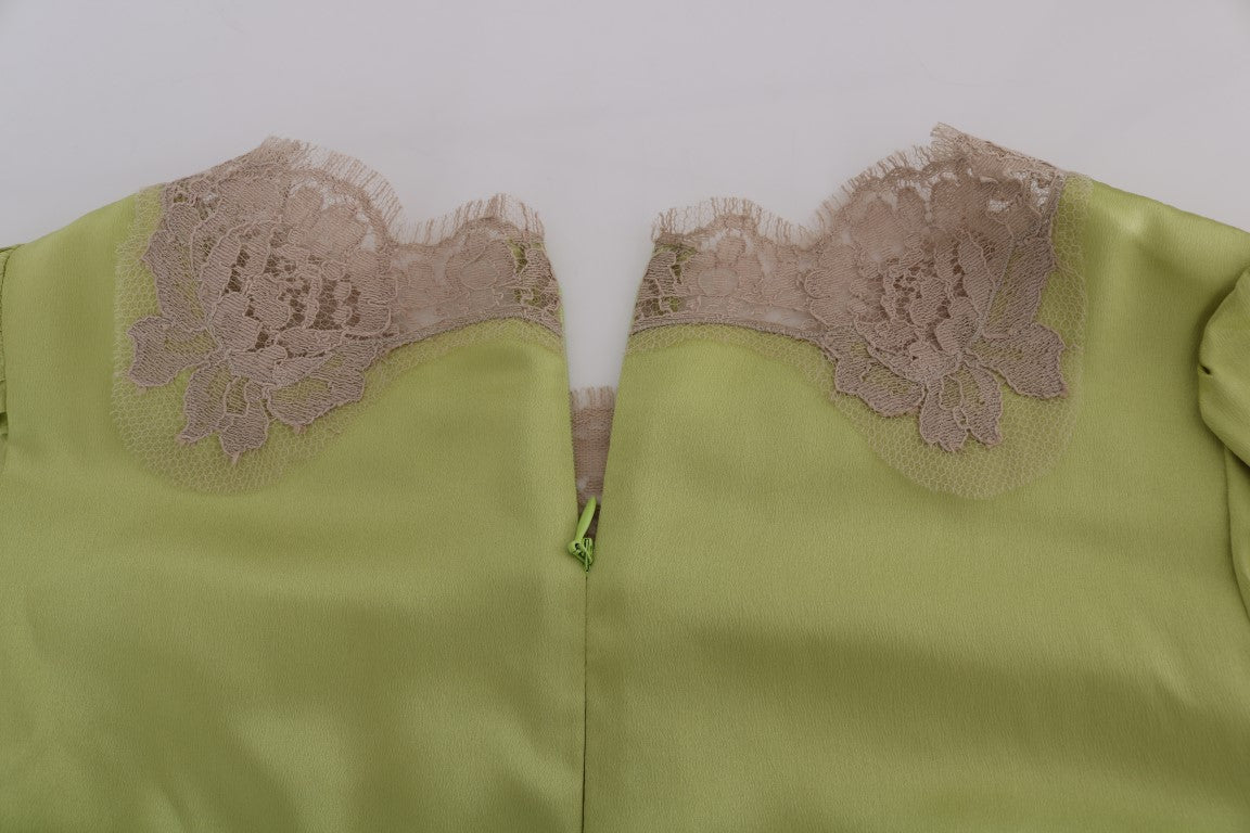 Dolce & Gabbana light green silk blouse with beige floral lace