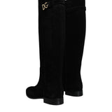 Dolce & Gabbana Black Suede Leather Knee High Boots Shoes