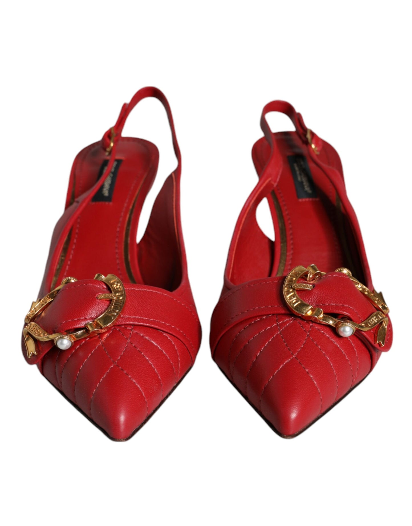 Dolce &amp; Gabbana Red Devotion Leather Heels Slingback Shoes