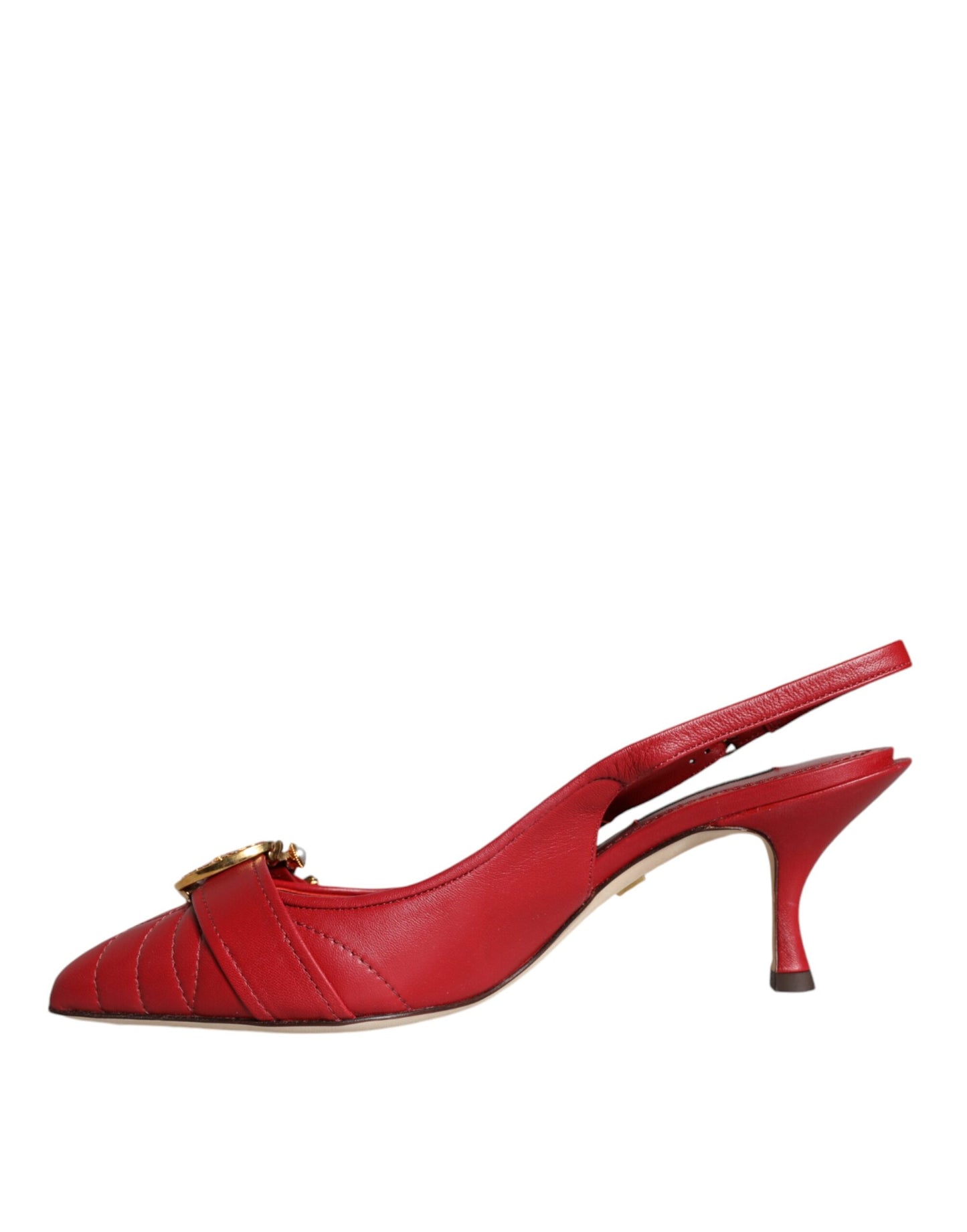 Dolce &amp; Gabbana Red Devotion Leather Heels Slingback Shoes