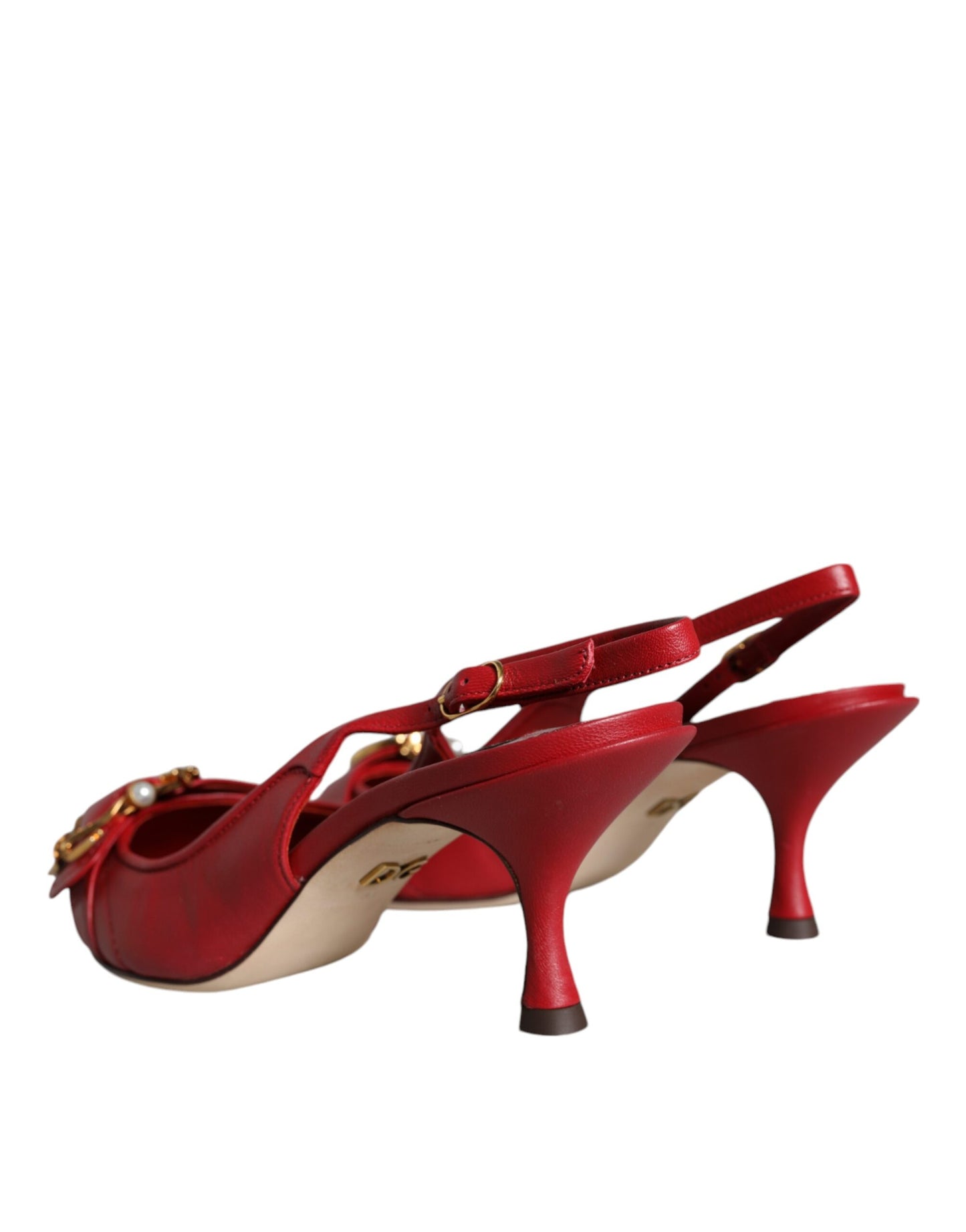 Dolce &amp; Gabbana Red Devotion Leather Heels Slingback Shoes
