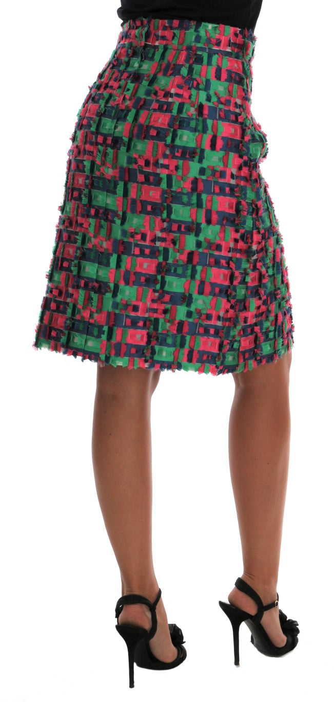 Dolce & Gabbana green, blue and pink jacquard pencil skirt in polyester and silk