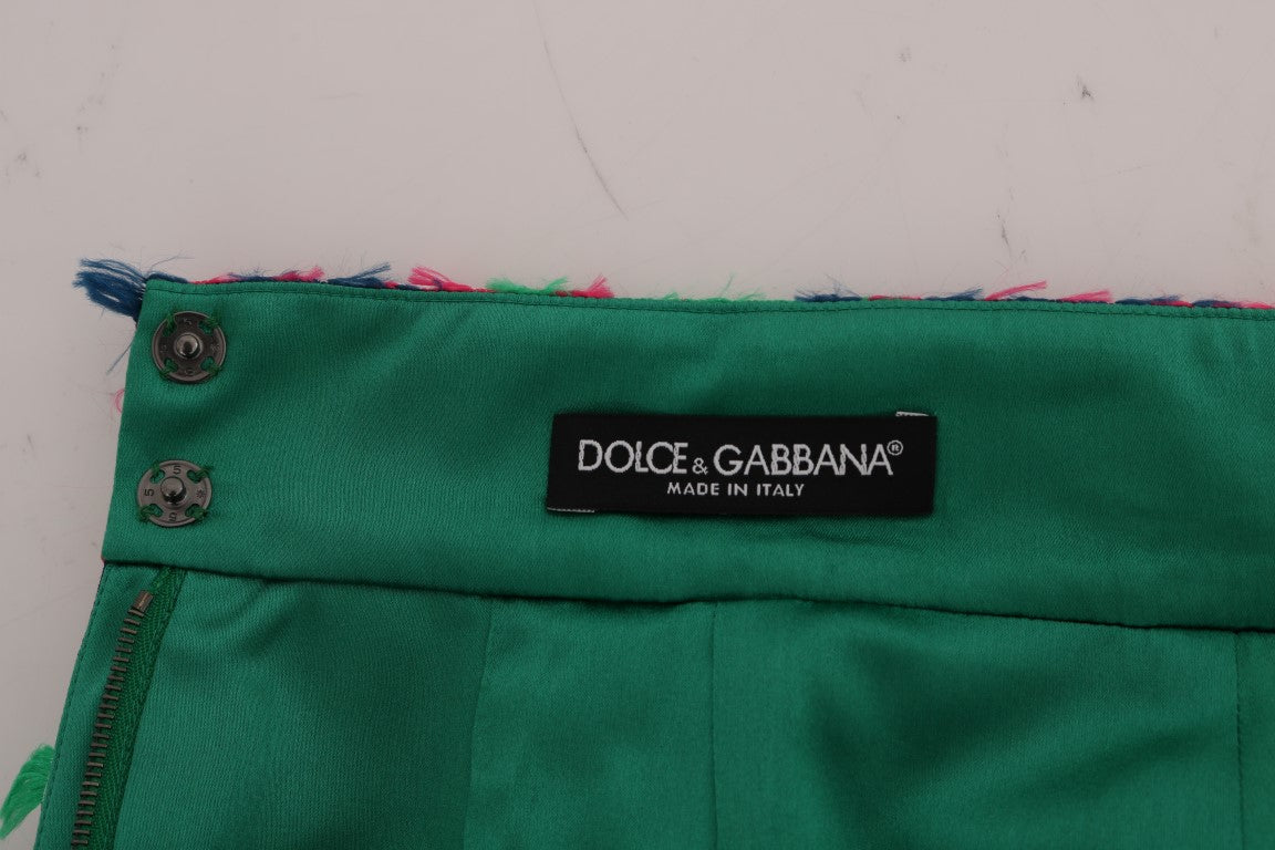 Dolce & Gabbana green, blue and pink jacquard pencil skirt in polyester and silk
