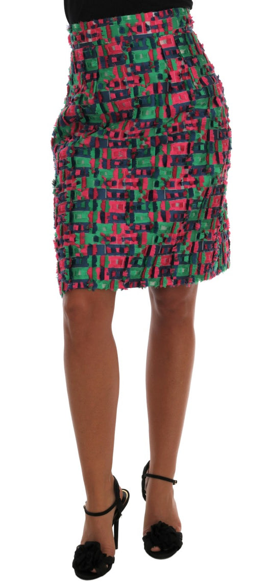 Dolce & Gabbana green, blue and pink jacquard pencil skirt in polyester and silk