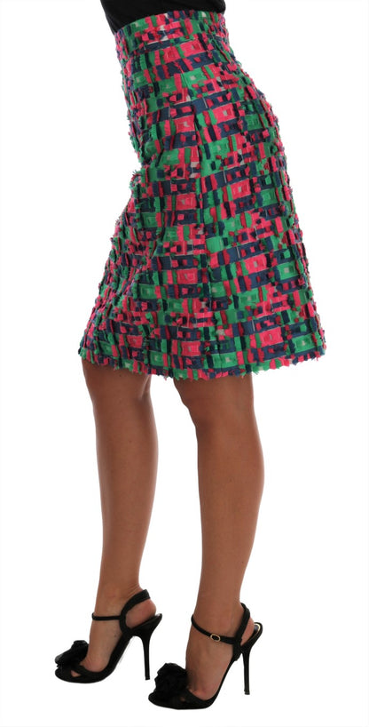 Dolce & Gabbana green, blue and pink jacquard pencil skirt in polyester and silk