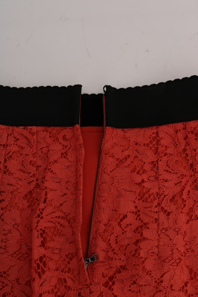 Orange Dolce & Gabbana macramé lace pencil skirt