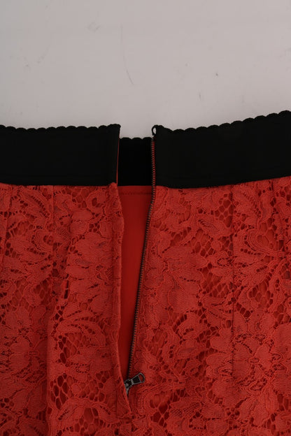Orange Dolce & Gabbana macramé lace pencil skirt