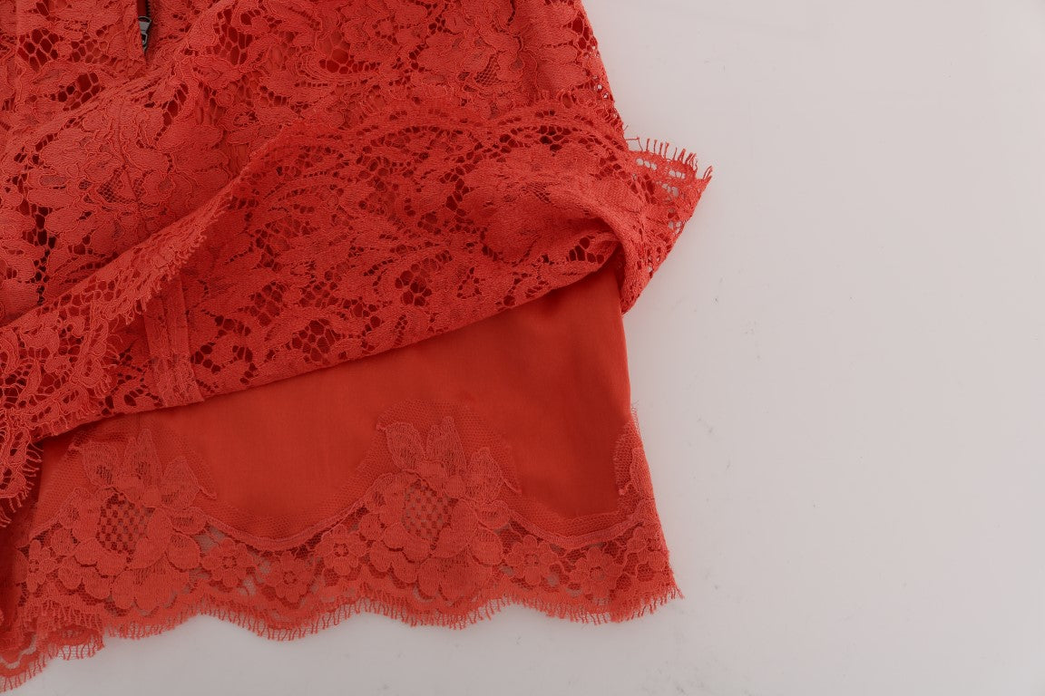 Orange Dolce & Gabbana macramé lace pencil skirt