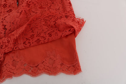 Orange Dolce & Gabbana macramé lace pencil skirt