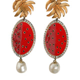 Dolce & Gabbana Red Watermelon Alua Gold Brass Crystal Clip Dangling Earrings