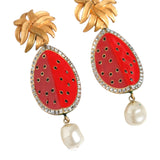 Dolce & Gabbana Red Watermelon Alua Gold Brass Crystal Clip Dangling Earrings
