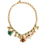 Dolce & Gabbana Gold Brass Alua Crystal Bug Charm Pendant Statement Necklace