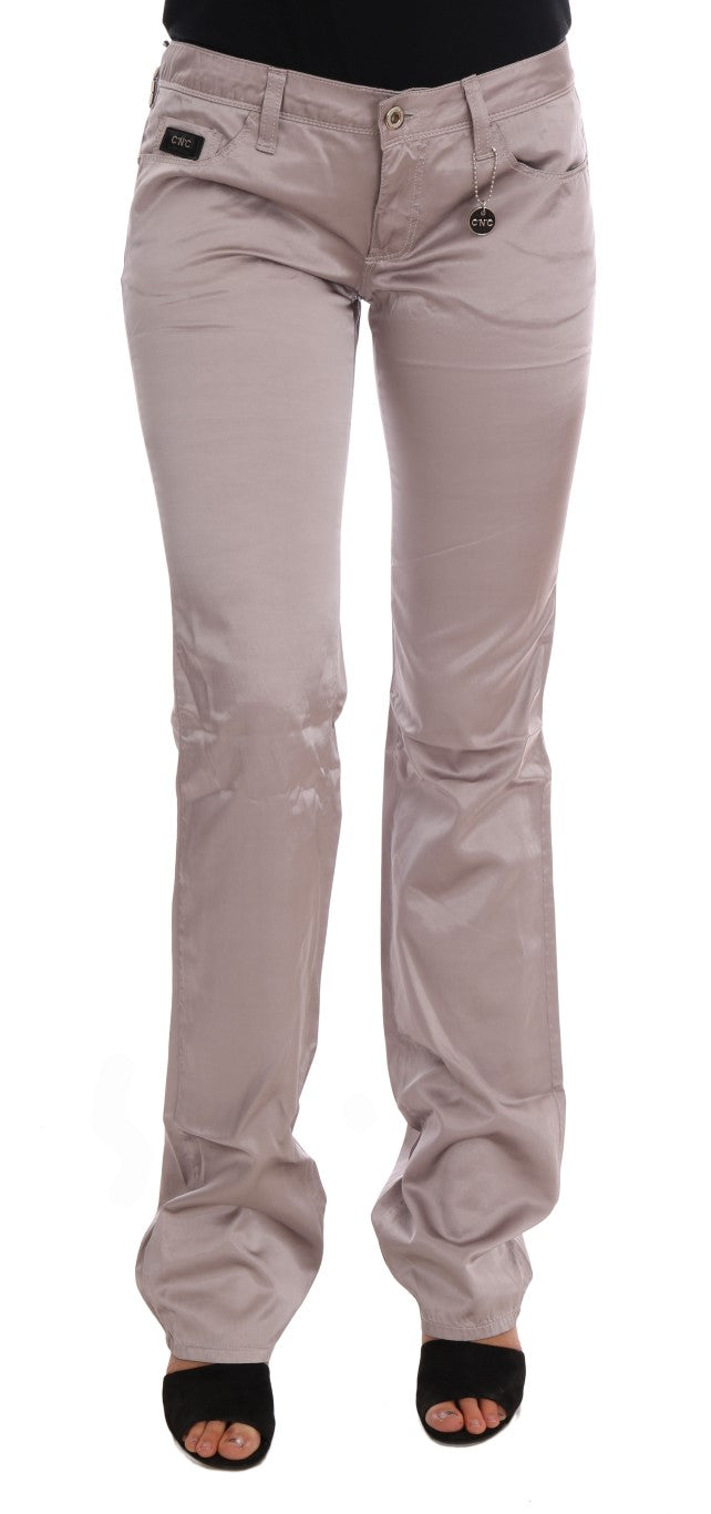 Beige slim fit jeans in cotton and rayon