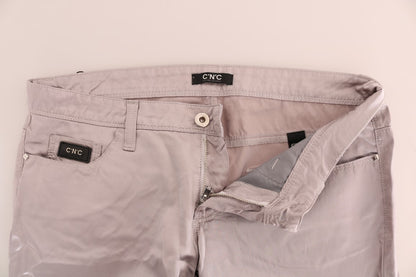 Beige slim fit jeans in cotton and rayon