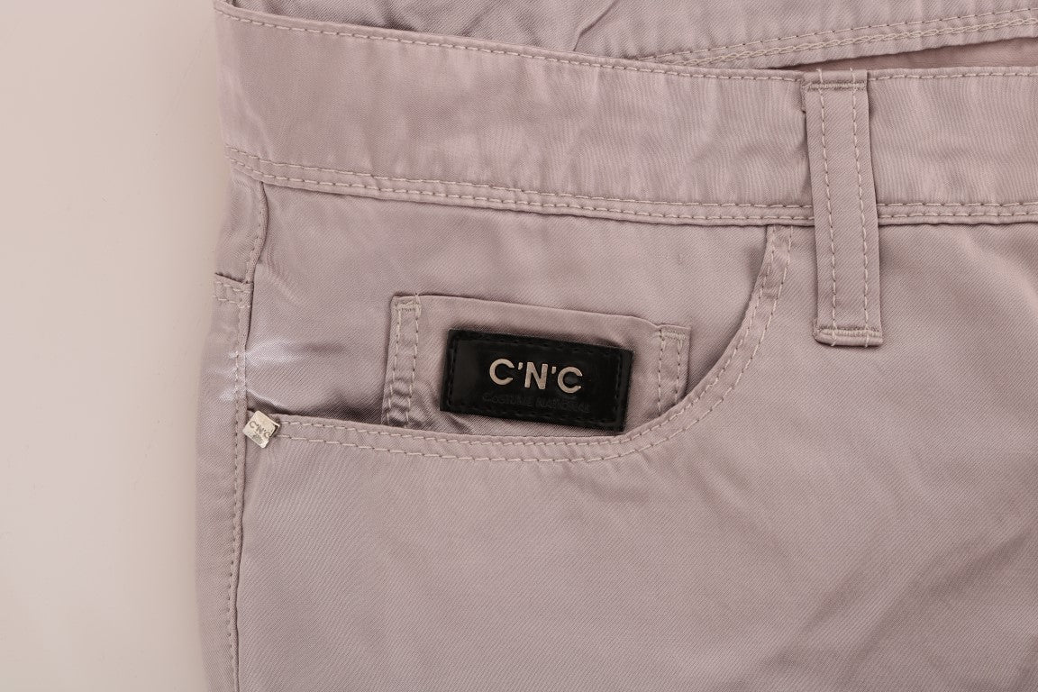 Beige slim fit jeans in cotton and rayon